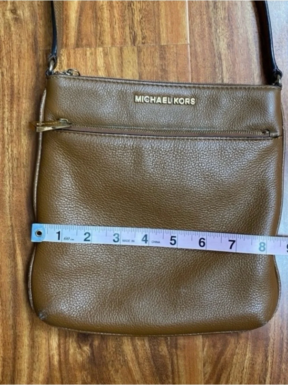 Michael Kors Women's Cognac Pebble Leather Zipper Adjustable Strap Crossbody Bag